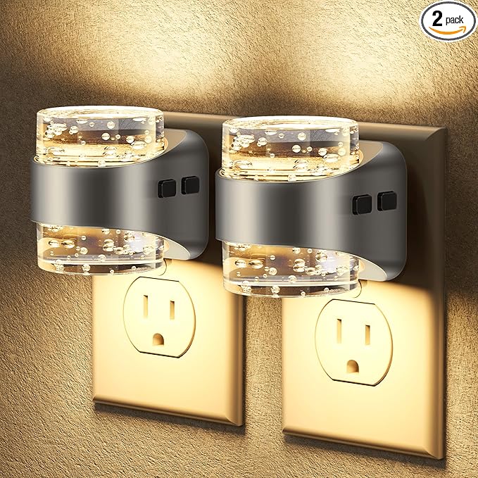 Briignite LED Night Light Plug into Wall[2 Pack], Dimmable Night Light with Bubble Design 3000K Warm & 5 Brightness Levels, Dusk to Dawn Sensor Nightlights for Nursery, Hallway, Bathroom, Kids Room