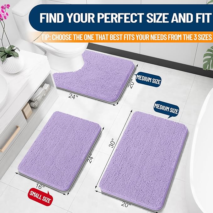 OLANLY Small Bathroom Rugs 24x16, Extra Soft Absorbent Chenille Bath Rugs, Rubber Backing Quick Dry, Machine Washable Bath Mats for Bathroom Floor, Tub and Shower, Home Decor Accessories, Lavender