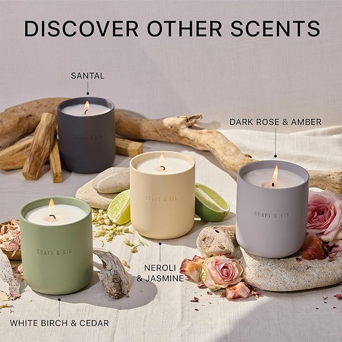 Craft & Kin Scented Candles - White Birch & Cedar | 10oz Soy Blend with Cotton Wick | Long-Lasting Holiday Candles, 40-Hour Burn | Ceramic Jar, Perfect & Winter Home Scent