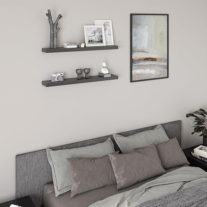 Ballucci Floating Shelves, 36" Wood Wall Shelf Set of 2, with Invisible Brackets for Bathroom, Living Room, Bedroom, Kitchen, Nursery, 6" Deep, Black