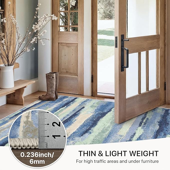 GENIMO 2X3 Washable Modern Doormat, Non-Slip Low Pile Chenille Area Rug, Small Entry Mat for Entrance Hallway Kitchen Bathroom, Sage & Tide