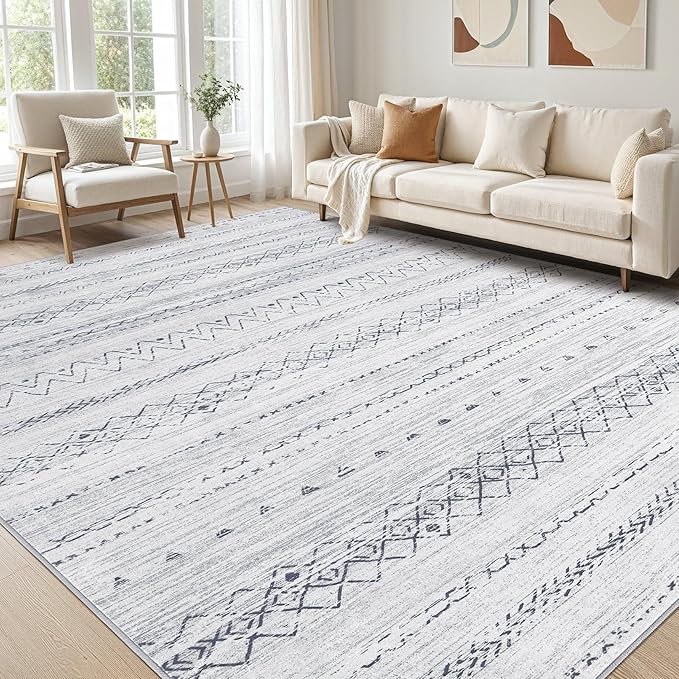 cotiled 12x15 Area Rug Living Room: Washable Boho Rugs with Non Slip Backing Large Soft Indoor Stain Resistant Carpet for Bedroom Farmhouse Dining Room Lightweight Home Decor Grey