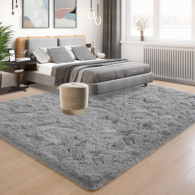 Tepook Super Soft Fluffy Rugs for Living Room, Area Rugs 8x10 for Bedroom, Modern Shaggy Rug Fuzzy Carpets for Kids, Plush Indoor Nursery Home Decor Rug with Non-Slip Bottom, Grey