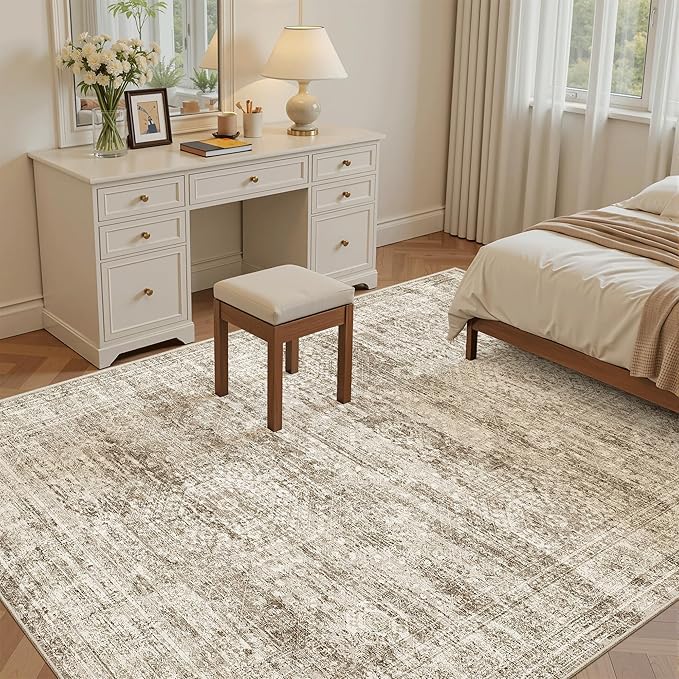 Soalmost 6x9 Area Rug for Living Room Washable 6x9 Rug Non-Slip Modern Rugs for Bedroom Dining Room Ultra-Thin Indoor Brown Rug