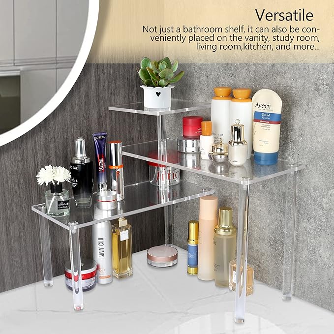 ELEGANTLIFE Acrylic Display Riser Stand – 3 Tier Clear Shelf for Funko POP, Amiibo, Figures, Collectibles, Cupcakes, Perfume, Skincare Organizer