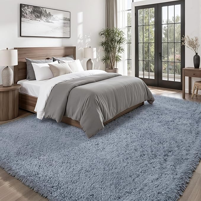 Area Rug for Living Room Bedroom: 9x12 Grey Soft Fluffy Shag Upgrade Non-Slip High Pile Carpet Large Fuzzy Plush Indoor Floor Decor Shaggy Rug for Kid Boys Girls Dorms Playroom Nursery Modern Home