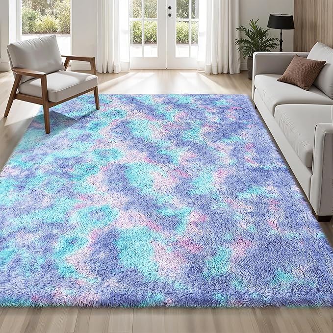 Rainbow Fluffy Rugs for Girls Bedroom: 6x9 Large Shag High Pile Area Rug Upgrade Non-Slip Plush Fuzzy Living Room Rug Shaggy Soft Indoor Floor Carpet Nursery Rugs for Kids Baby Toddler Home Decor