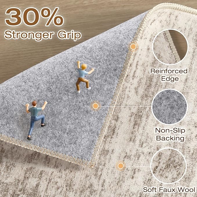 Runner Rug Non-Slip Kitchen Rug: 2x6 Washable Abstract Modern Soft Stain Resistant Indoor Floor Neutral Accent Throw Carpet for Hallway Bathroom Laundry Room Bedroom Entryway- Brown