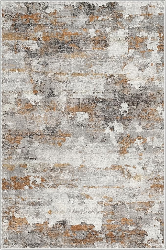 GENIMO 2x3 Rugs for Entryway Entrance, Modern Machine Washable Rug Ultra Soft Indoor Area Rugs 2x3 for Bedroom Kitchen Bathroom, Lightweight Low Pile Carpet with Non Slip Backing, Grey Brown Beige