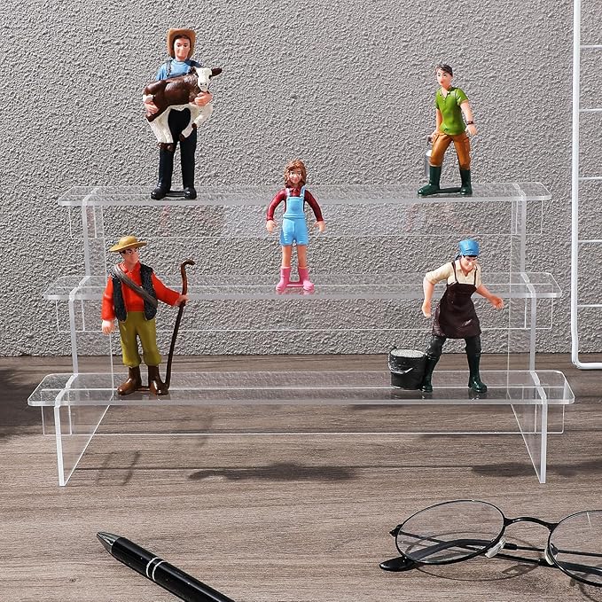 Milisten 2pcs Acrylic Display Riser Shelf 3-tier 29cm Organizer for Figurines Jewelry Makeup and Home Décor