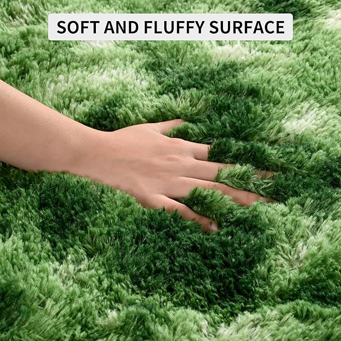 Tepook Fluffy Large Rugs for Living Room, 8x10 Area Rugs for Bedroom, Modern Shag Fuzzy Carpets for Kids Boys Girls, Plush Indoor Nursery Home Decor Rug with Non-Slip Bottom, Tie-Dyed Dark Green