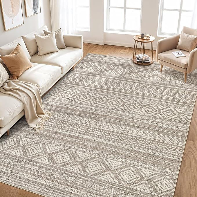 cotiled 5x7 Area Rug Living Room: Washable Boho Rugs with Non Slip Backing Large Soft Indoor Stain Resistant Carpet for Bedroom Farmhouse Dining Room Lightweight Home Decor Coffee Brown