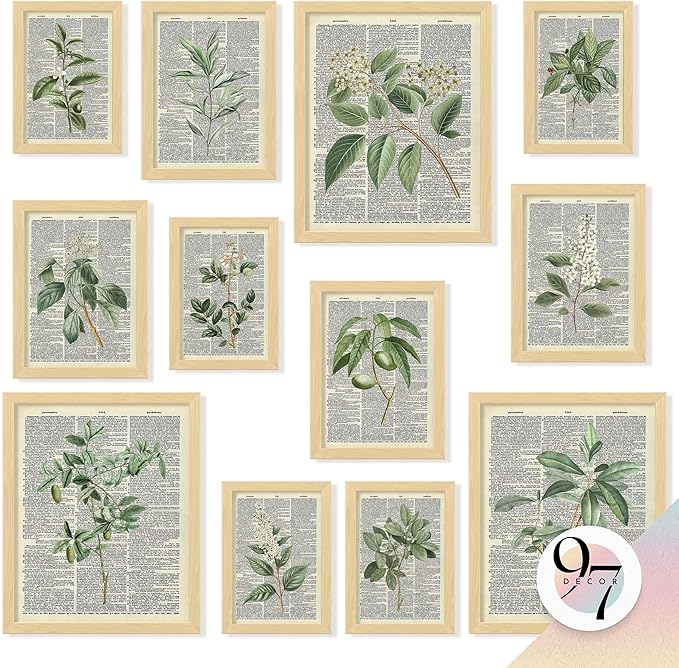 97 Decor Vintage Botanical Wall Art - Greenery Plant Posters For Room Aesthetic, Retro Green Plant Pictures Wall Decor, Vintage Botanical Prints For Home Bedroom Office Decorations (unframed)