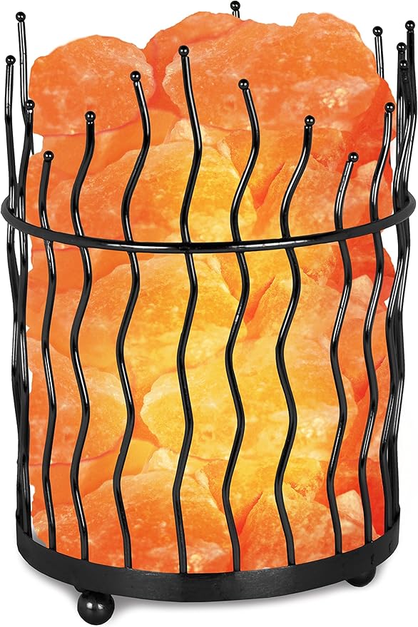 Himalayan Glow Pillar style Salt Basket Lamp with salt chunks, Himalayan Salt lamp with Touch Dimmer Control, Amber Glow, Idle for Home, Offices, and Dorm Decor