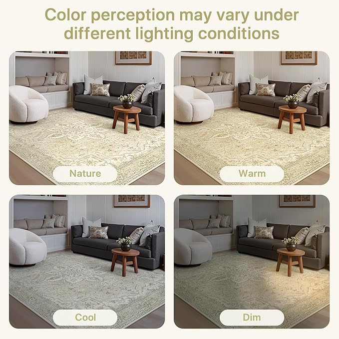 GENIMO 2X10 Washable Vintage Runner Rug for Hallway, Non-Slip Low Pile Chenille Print Rug, Soft Rugs for Indoor Entryway Kitchen Corridor, Linen & Taupe