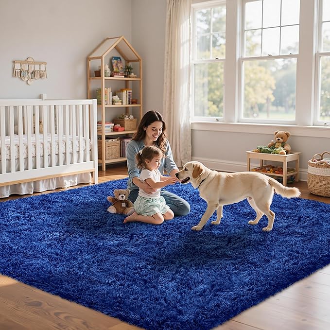 6x9 Area Rug for Living Room:Ultra Soft Fluffy Shag Navy Blue Rugs,Large Fuzzy Plush Indoor Non Slip Carpet Washable Rug for Bedroom Kids Nursery Office Dorm Modern Decor(Navy Blue 6'x9')