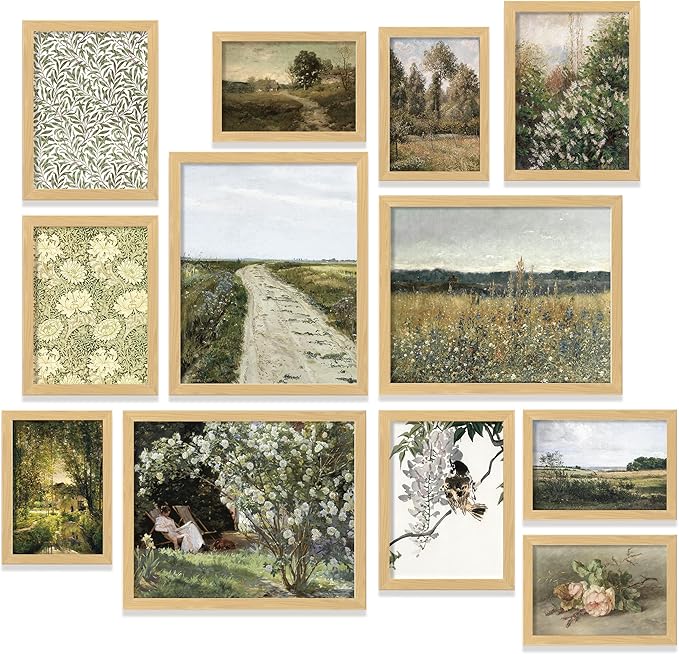 97 Decor Vintage FRAMED Wall Art - Framed Vintage Wall Art Prints, Vintage Posters For Room Aesthetic, Lanscape Prints For Walls Decor, Moody Gallery Pictures Botanical Paintings For Home Bedroom (BEIGE FRAME)