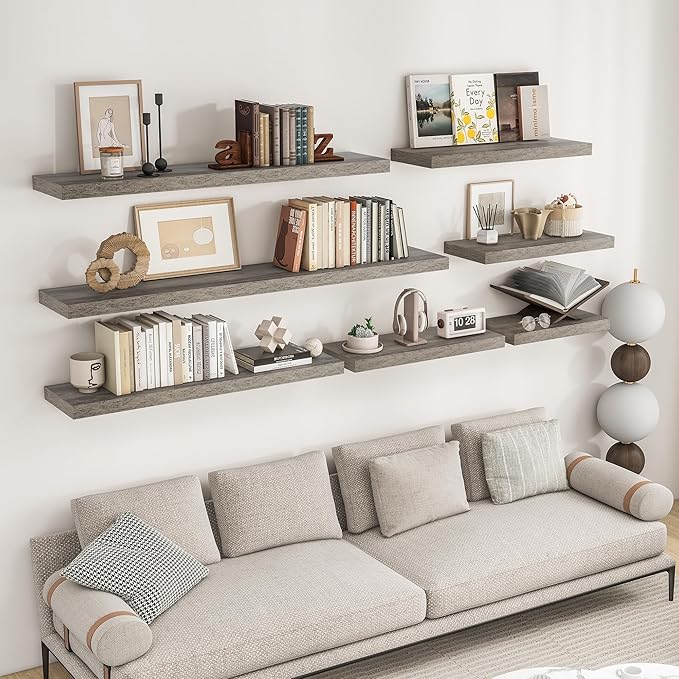 RICHFOCUS 48Inch Floating Shelves for Wall 1 Pack Shelves for Bedroom|Kitchen|Bathroom Wall Mounted Rustic Wood Floating Shelf with Invisible Brackets for Books|Storage|Decor, Grey