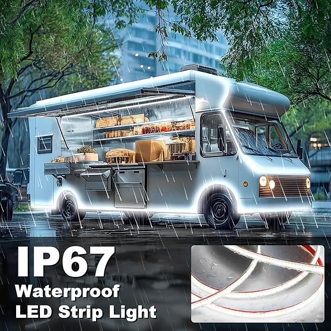 Gliztech RV Awning Lights 20FT, Camper Awning Lights for RV Canopy Exterior, IP67 12V White COB Waterproof Underglow Led Light kit for Motorhome, Travel Party, Trailers, Food Trucks