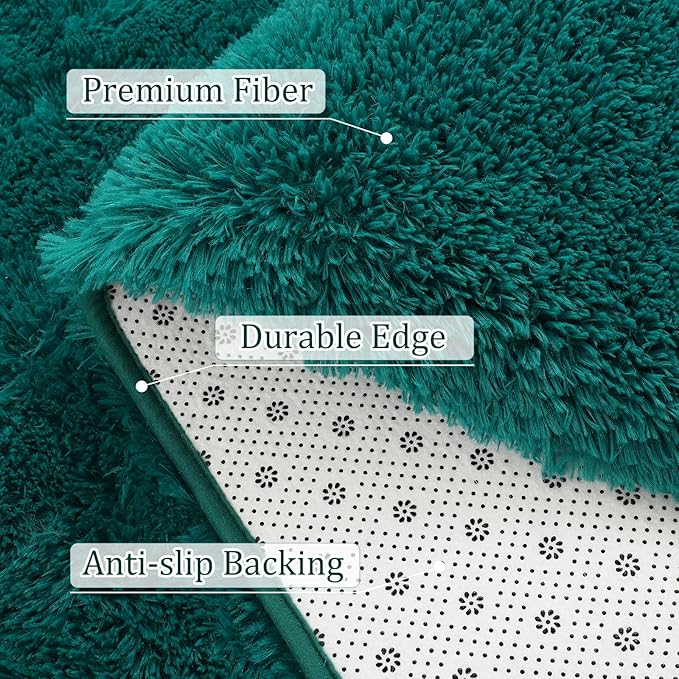 BENRON Fluffy Runner Rugs 2x4, Soft Long Runners for Bedroom Hallyway Entryway Kitchen, Washable Fuzzy Throw Rug for Kids Girls Room Decor Photo Prop, Teal Green