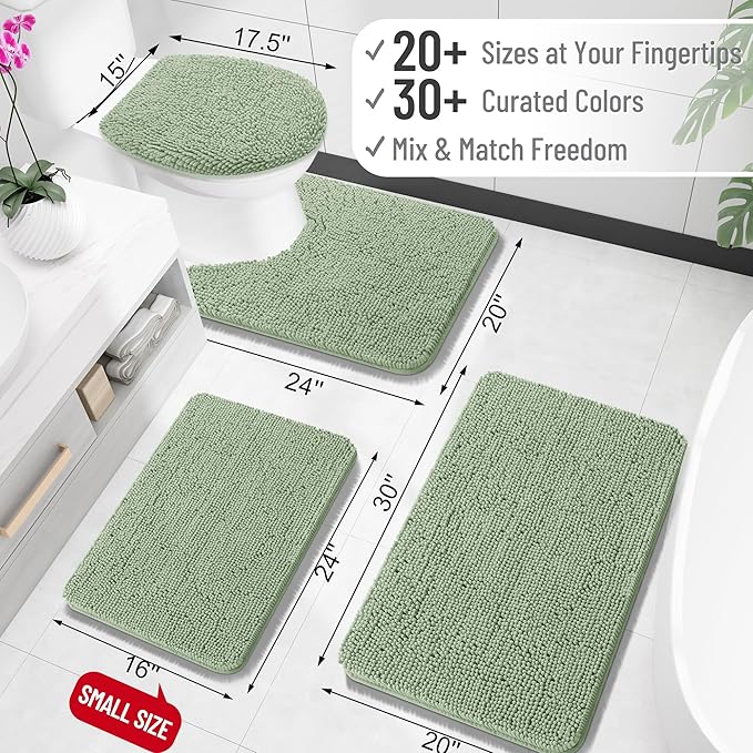 OLANLY Bathroom Rugs 35x24, Extra Soft Absorbent Chenille Bath Rugs, Rubber Backing Quick Dry, Machine Washable Bath Mats for Bathroom Floor, Tub and Shower, Home Decor Accessories, Sage Green