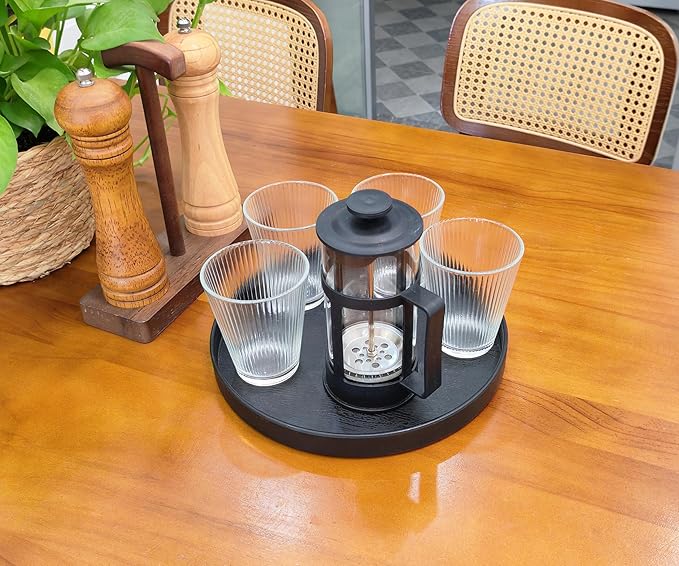Round Black Tray (9.5 inch) for Bathroom & Kitchen Decor - Heavy Duty Plastic Vanity Tray, Decorative Serving Tray for Countertop, Coffee Table, Dresser Organizer