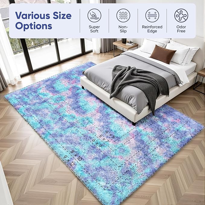 Rainbow Fluffy Rugs for Girls Bedroom: 5x7 Large Shag High Pile Area Rug Upgrade Non-Slip Plush Fuzzy Living Room Rug Shaggy Soft Indoor Floor Carpet Nursery Rugs for Kids Baby Toddler Home Decor