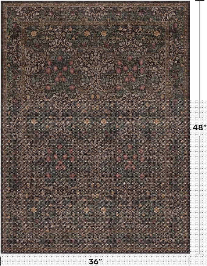 Vintage Dark Brown 3x4 Entryway Rug, Washable Small Area Rugs for Entry Way, Kitchen, Bathroom, Door Mat Indoor Entrance, Mudroom, Oriental Floral Low Pile Stain Resistant Non-Slip Throw Rug