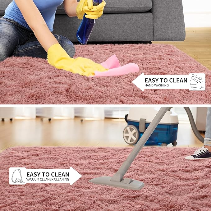 Tepook Super Soft Fluffy Rugs for Living Room, Area Rugs 8x10 for Bedroom, Modern Shaggy Rug Fuzzy Carpets for Kids, Plush Indoor Nursery Home Decor Rug with Non-Slip Bottom, Blush