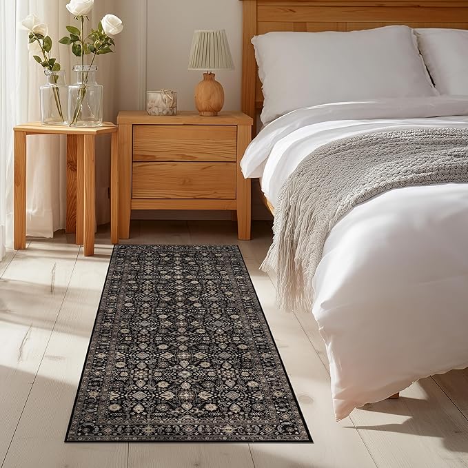 Ruaruarug Area Rug Non Slip Machine Washable Ultra Soft Living Room/Bedroom/Kitchen/Outdoor/Classroom Black Gold, 2'×6'