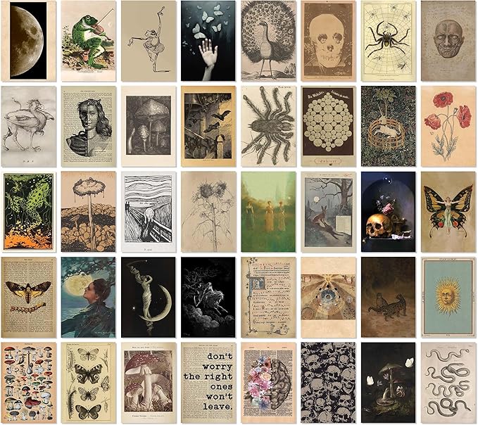 97 Decor Vintage Posters for Room Aesthetic - 40pcs Vintage Art Wall Collage Kit, Fairycore Room Decor, Witch Goblincore Pictures Cottagecore Posters for Teen College Dorm Bedroom Decoration (4"x6")