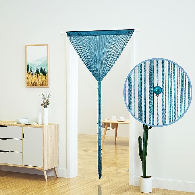 YaoYue Beaded Curtain Door String Curtains for Doorway Tassels Beads Hanging Fringe Hippie Room Divider Window Hallway Entrance Wall Closet Bedroom Privacy Decor (Lake Blue, 100×280cm)