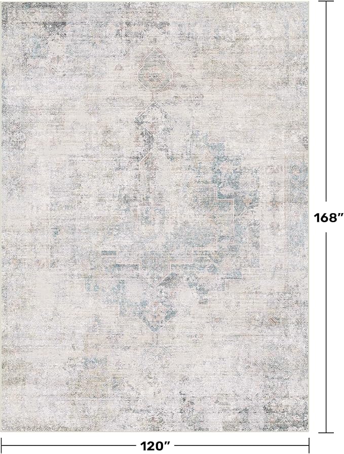 Hazo Haus Modern Farmhouse Area Rug for Living Room - 10x14 Blue Gray Big Rug for Dining Room Table, Lightweight Foldable Low Pile Washable