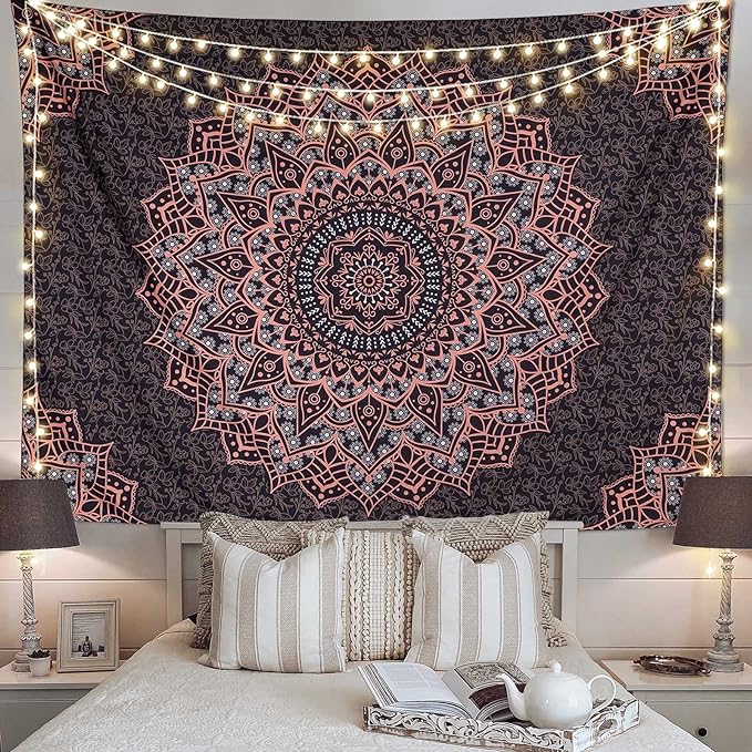 Edeesky Black Pink Mandala Tapestry Wall Hanging Vintage Tapestries Aesthetic Hippie Decor Bohemian Wall Art Boho Home Decoration for Bedroom,Living Room,Dorm