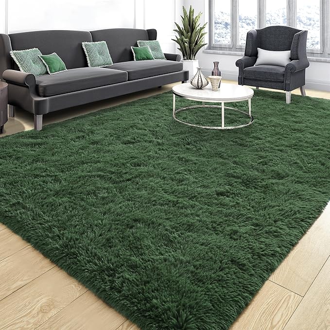 Tepook Soft Fluffy Rugs for Bedroom, 4x6 Area Rug for Living Room, Modern Shaggy Room Rug for Kids Boys Girls, Plush Throw Rugs Indoor Nursery Home Decor Rug with Non-Slip Bottom, Dark Green
