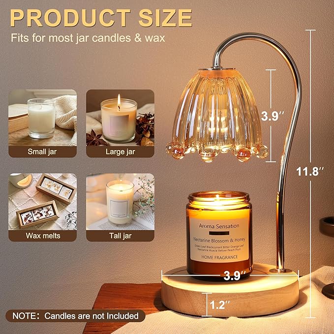 Candle Warmer Lamp with Timer Dimmer, Flower Candle Lamp Birthday Gifts for Women, Mom, House Warming Gifts Wax Melt Warmer for Jar Candles with 2 Bulbs