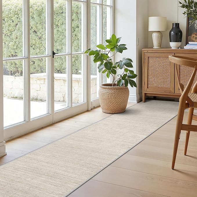 Valenrug Washable Rugs 2x10 - Stain Resistant 2x10 Area Rugs for Living Room, Non Slip Backing Large Area Rugs for Bedroom, Folable Machine Washable Area Rug (2'x10', Beige)