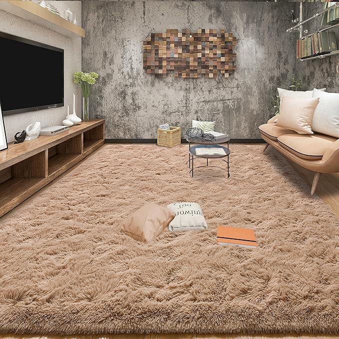 Tepook Super Soft Fluffy Rugs for Living Room, Area Rugs 8x10 for Bedroom, Modern Shaggy Rug Fuzzy Carpets for Kids, Plush Indoor Nursery Home Decor Rug with Non-Slip Bottom, Beige