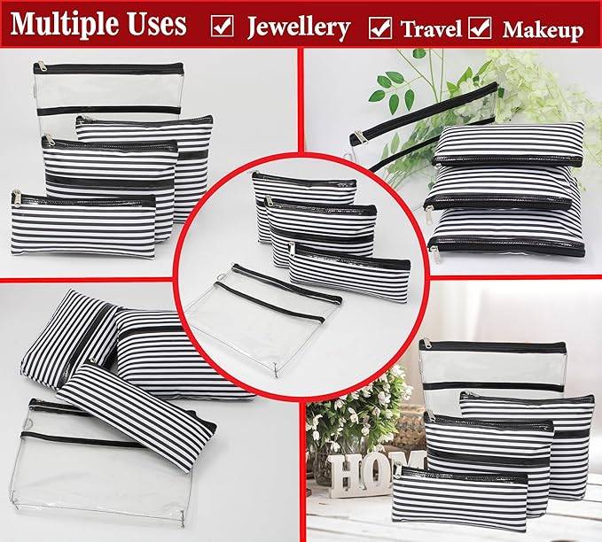 atorakushon PU Leather Makeup Pouch Jewelry Organizer Box for Storage Necklaces Ring Earring Cosmetic Travel Case for Women Wedding Black Set of 4