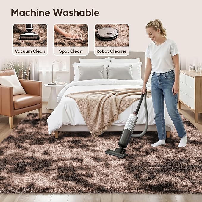 Area Rug for Living Room Bedroom: 5x7 Soft Fluffy Shag Upgrade Non-Slip High Pile Carpet Large Fuzzy Plush Indoor Floor Decor Shaggy Coffe Tie-Dyed Rug for Kid Boys Girls Playroom Nursery Modern Home