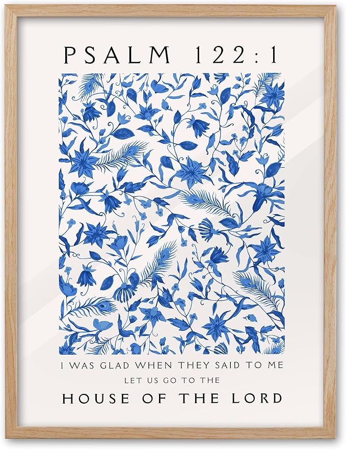 EcoHest Large 16x20in OAK Wood Framed Wall Art, Psalm 122:1 Bible Verse Christian Canvas Wall Decor, Blue Modern Jesus Wall Prints for Bedroom Living Room Bathroom Religious Gift 1 Pack