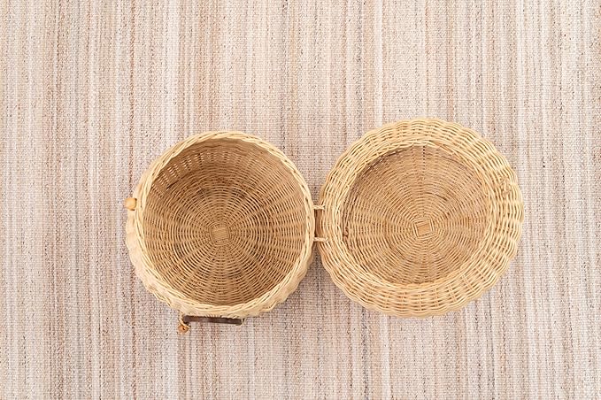 Mushroom Shaped Storage Basket, Extra Large Size, Natural, Rattan and Mindy Wood Door, D14"xW14"xH15" (36x36x38cm), Indirect Lighting Box, BLY-21NA