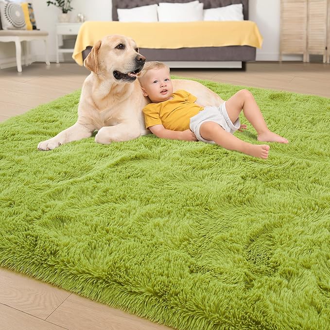 Tepook Super Soft Fluffy Rugs for Living Room, Area Rugs 8x10 for Bedroom, Modern Shaggy Rug Fuzzy Carpets for Kids, Plush Indoor Nursery Home Decor Rug with Non-Slip Bottom, Grass Green