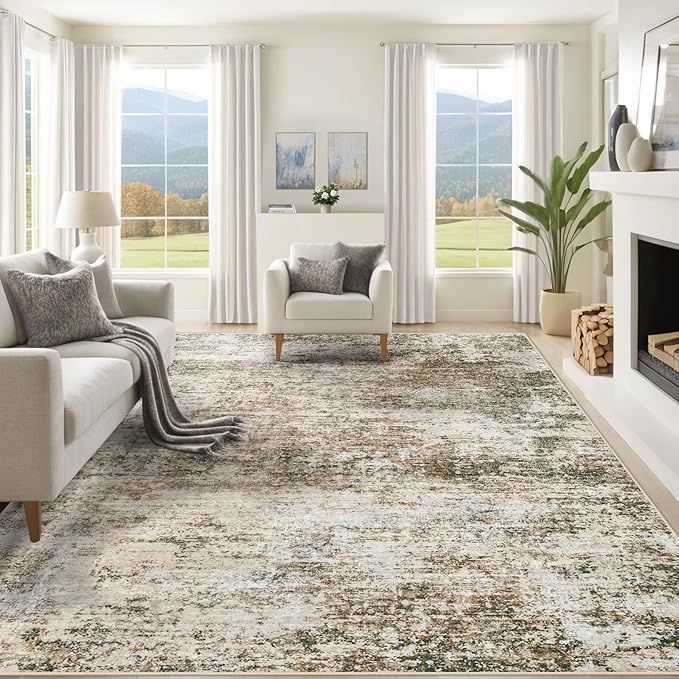 XLUEZ 8x10 Area Rugs for Living Room, Washable Modern Abstract Large Area Rug Neutral Soft Non Slip Kids Rug Stain Resistant Indoor Carpet for Bedroom Nursery Dining Room Playroom(Brown, 8'x10')