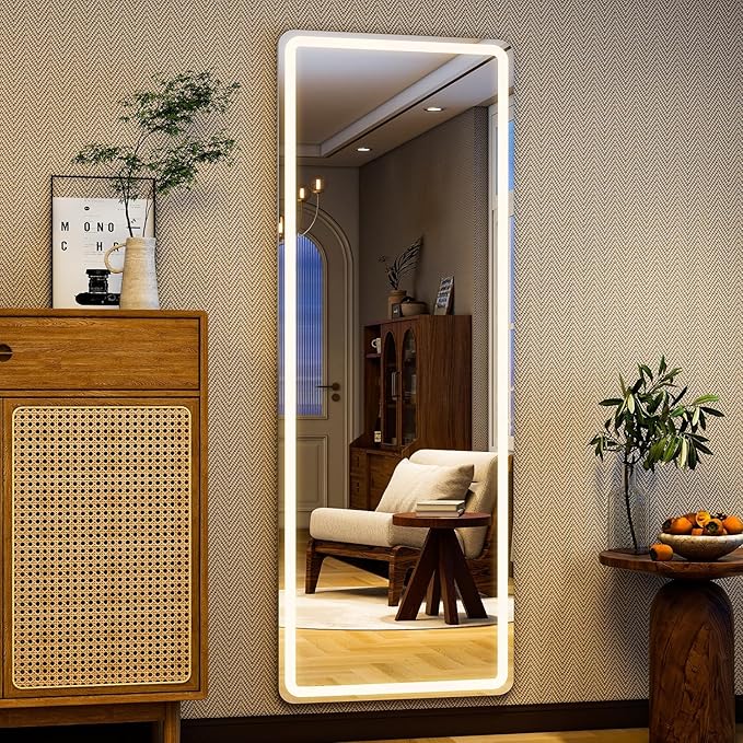 56x20 Full Length Mirror with LED Lights, LED Mirrors Full Length Floor Mirror Full Body Mirror for Bedroom Wall Mounted Free Standing