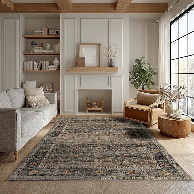 Ruaruarug Area Rug Non Slip Machine Washable Ultra Soft Living Room/Bedroom/Kitchen/Outdoor/Classroom Camel, 5'×7'