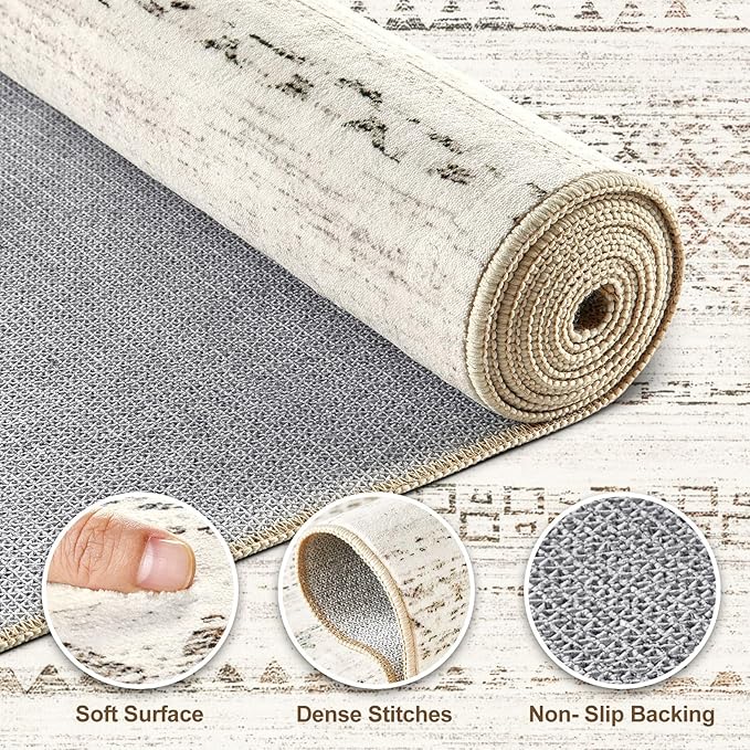 Nakagishi 8x10 Area Rugs Living Room: Washable Boho Large Neutral Soft Farmhouse Rug Stain Resistant Modern Moroccan Non-Slip Indoor Carpet for Bedroom Nursery Kids Playroom Office Dining Room