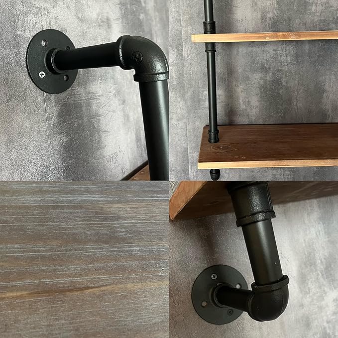 HDDFER Floating Shelves 70 inch Wall Bookshelf Industrial Pipe Shelving Shelves Real Wood Planks Rustic Wall Shelves Hanging Bookshelves Farmhouse Kitchen Bar Shelving