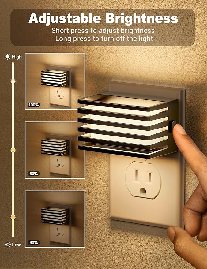JandCase LED Night Light, [4 Pack] Night Lights Plug into Wall with Dusk to Dawn Sensor, Dimmable Plug in Night Light, Adjustable Brightness, 3000K Soft White Nightlight for Bedroom Bathroom Hallway