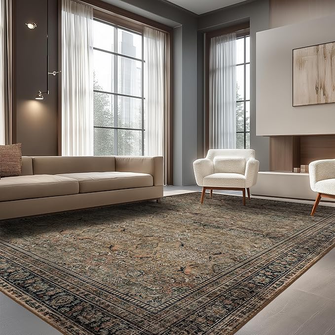 Ruaruarug Area Rug Non Slip Machine Washable Ultra Soft Living Room/Bedroom/Kitchen/Outdoor/Classroom Vintage Brown, 9'×12'